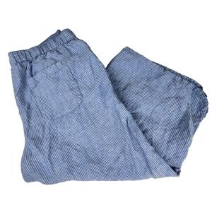 Coldwater‎ Creek Womens Large Blue White Stripe Linen Cropped Wide Leg Pants